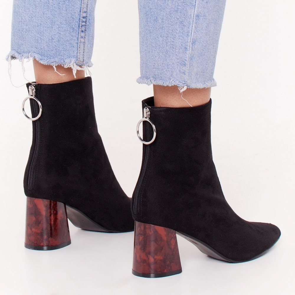 Faux-Suede Zip Ankle Boots with Block Heel
